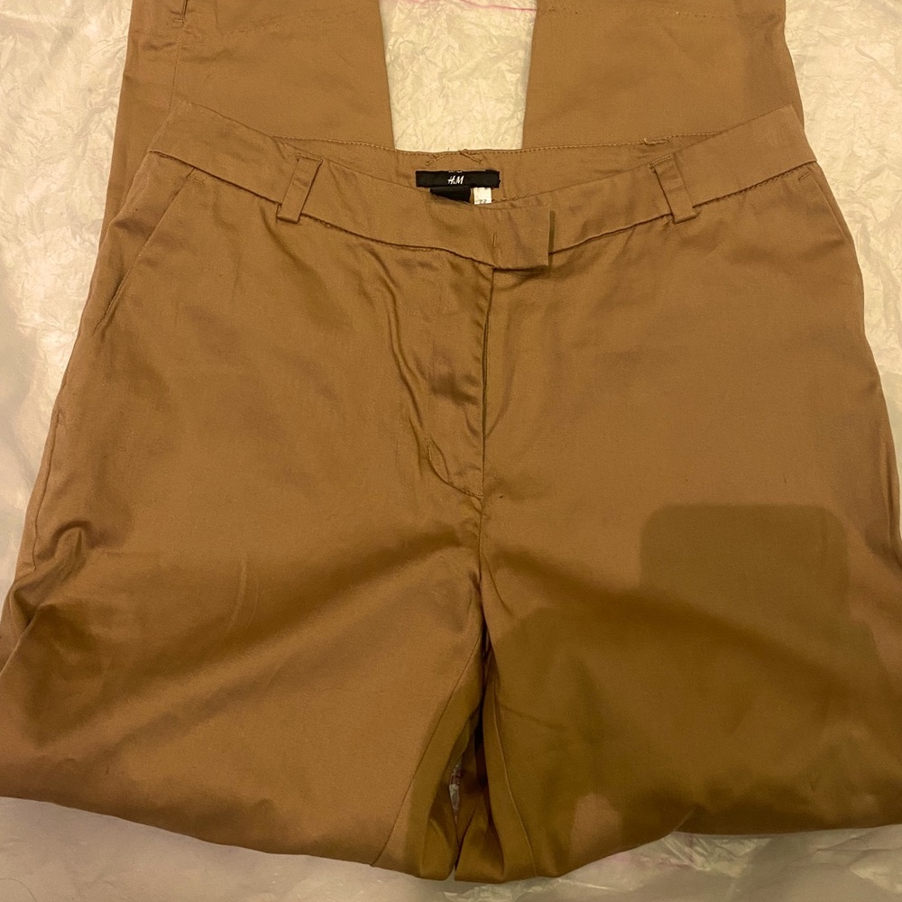 Khaki Brown Pants H&M Slim Fit Cotton Stretch Ankle Essential Basic Casual Wear